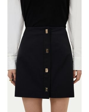 Karen Millen Techno Cotton Gold Clasp Skirt - Black