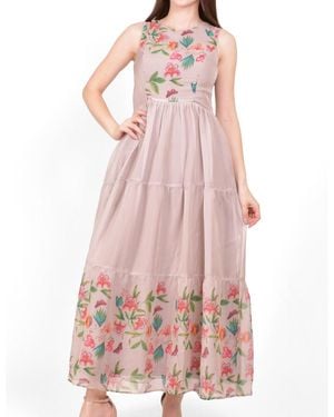 Ras Floral Organza Tiered Maxi Dress - Pink