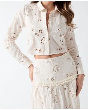 Guess Lenora Cropped Long-sleeve Button-up Shirt - Natural