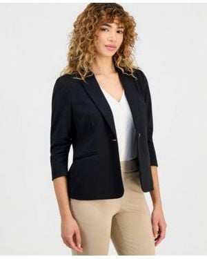 Anne Klein Essentials Ponte Knit Scrunch Sleeve Blazer - Blue