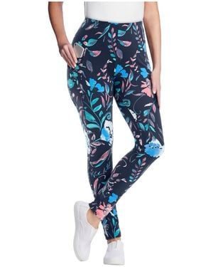 Woman Within Plus Size Within Stretch-cotton Knit Pull-on Printed Pocket leggings - Blue