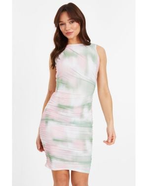 Quiz Mesh Ruched Mini Dress - White
