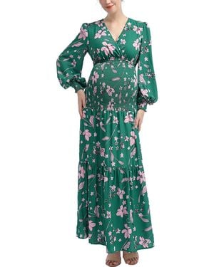 Kimi + Kai Kimi + Kai Maternity Floral Print Smocked Maxi Dress - Green