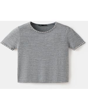 Mango Studded Knitted Sweater - Gray