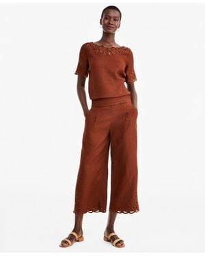 Charter Club Linen Eyelet-hem Cropped Wide-leg Pants - Brown