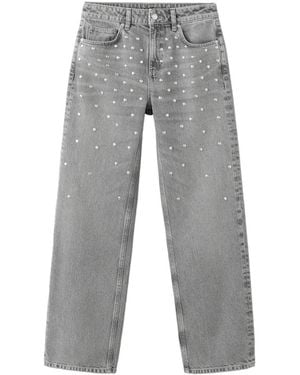 Mango Regular-waist Studded Jeans - Gray