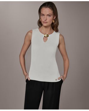 Donna Karan Sleeveless Keyhole Sweater - Gray
