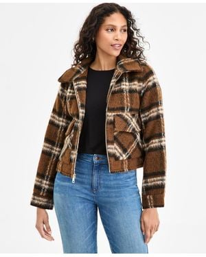BCBGMAXAZRIA Plaid Collared Zip-front Coat - Blue