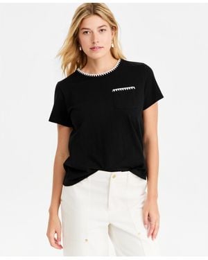 On 34th Blanket-stitch Pocket T-shirt - Black