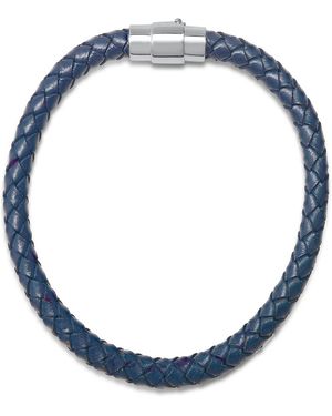 Steeltime Braided Leather And Sterling Silver Magnetic Clasp Bracelet. - Blue