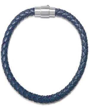 Steeltime Braided Leather And Sterling Silver Magnetic Clasp Bracelet. - Blue