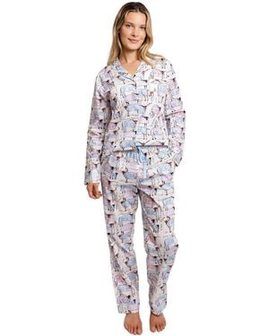 Sant And Abel Organic Cotton Poplin Button Down Long Sleeve Pajama Set - White