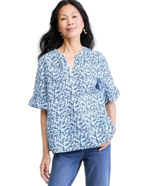 Style & Co. Printed Ruffle Sleeve Top - Blue
