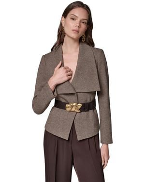 Donna Karan Dk192 Cropped Shoulder-padded Belted Blazer - Brown