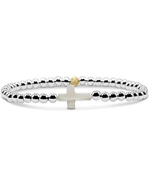 Bowood Lane 4mm Sterling Ball And Single Mother Of Pearl Cross Stretch Bracelet - White