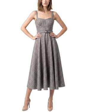 Taylor Belted Sweetheart Neck A-line Midi Dress - Gray