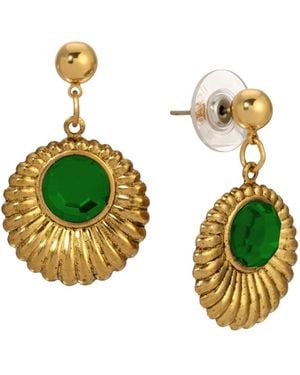 2028 Gold Tone Crystal Drop Round Earrings - Metallic