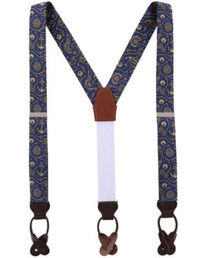Trafalgar Silk Novelty Leather Button End Suspenders - Blue