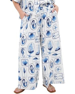 City Chic Plus Size Liana Amalfi Print High-rise Wide-leg Pants - Blue