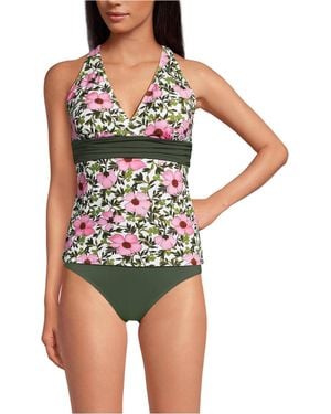Lands' End D-cup V-neck Plunge X Back Tankini Top - Multicolor