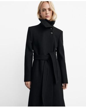Mango Belted Manteco Wool Coat - Black
