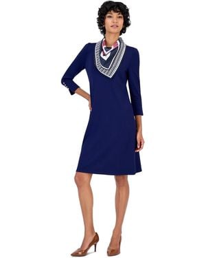 Jones New York Petite Serenity Knit Combo A-line 3/4-sleeve Dress - Blue