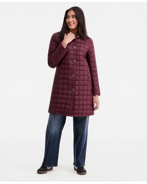 Cece Long Windowpane Quilted Coat - Red
