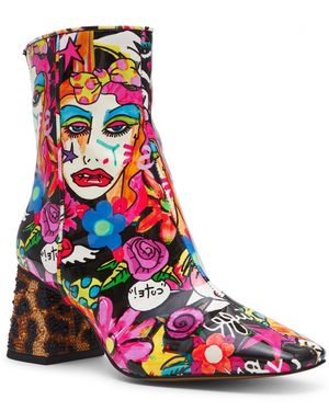 Betsey Johnson Randel Pointed Toe Sequin-embellished Block Heel Booties - Red