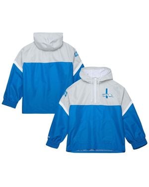 Mitchell & Ness Silver/blue Detroit Lions Tie Breaker Vintage Logo Lightweight Anorak Half-zip Windbreaker Jacket