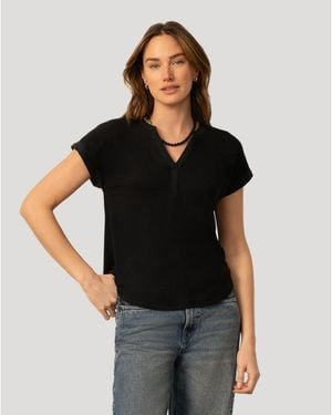 Cable & Gauge Smocked Shoulder Tee - Black