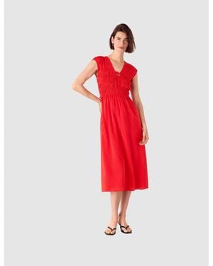 Whistles Shir Bodice V-neck Midi Dress - Red