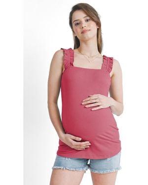Hello Miss Maternity Square Neck Ribbed Tank Top - Red