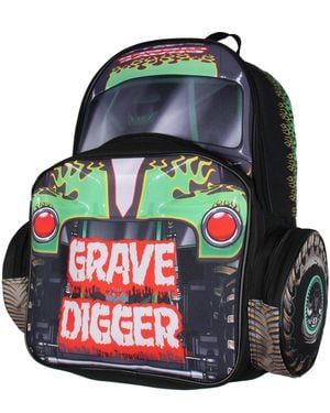 MONSTER JAM Backpack Grave Digger Truck 3d Character School Book Bag - Black