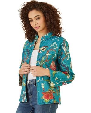 Yumi' Floral Reversible Cotton Quilted Jacket - Blue