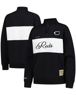 Mitchell & Ness Cincinnati Reds Quarter-zip Pullover Top - Black