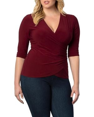 Kiyonna Plus Size Femme Fatale Faux Wrap Top - Red