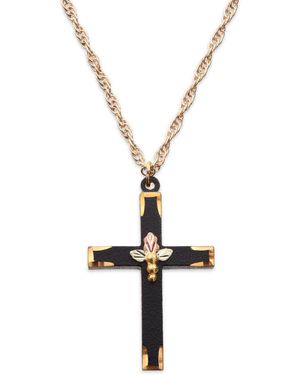 Black Hills Gold Black Powder Coated Brass Cross Pendant - Metallic