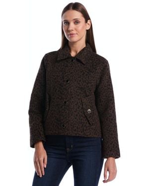 Rafaella Petite Leopard-print Collared Work Jacket - Black