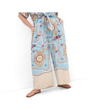 City Chic Postcard Voyage Print Wide Leg Pant - Blue