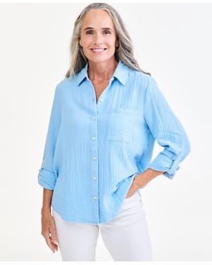 Style & Co. Cotton Gauze Roll-tab Shirt - Blue