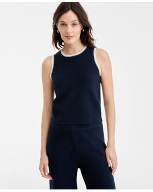 On 34th Tipped Crewneck Sleeveless Sweater - Blue