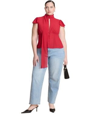 Eloquii Heart Pocket Naomi Straight Leg Jean - Red