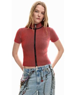 Desigual Iridescent T-shirt Zipper - Red