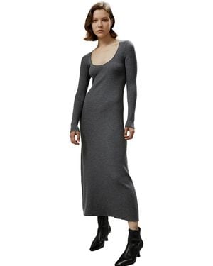 LILYSILK Ribbed Bodycon Merino Wool Midi-dress - Black