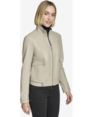 Andrew Marc Rowan Leather Racer Jacket - Natural