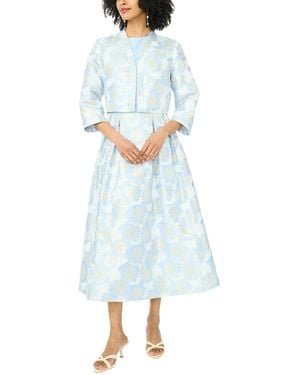 Msk 3/4-length-sleeve Boat Neck Printed Jacket Dress - Blue