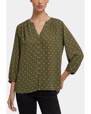 NYDJ Pintuck Split Neck Top - Green