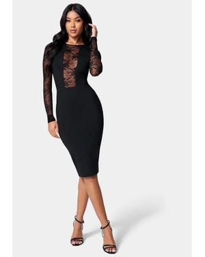 Bebe Lace Inset Midi Dress - Black