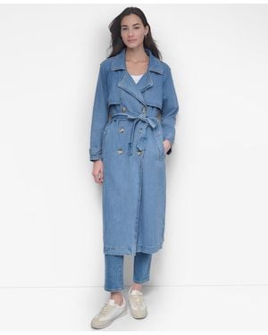DKNY Storm Flap Denim Trench Coat - Blue