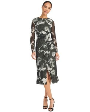 Maggy London Long Sleeve Printed Midi Dress - White